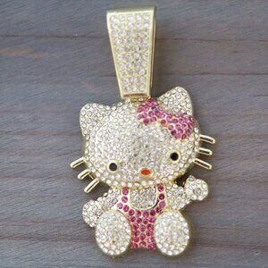 Hello Kitty Full Size Ice Style with Rhinestones Pendant 18k Gold Plated